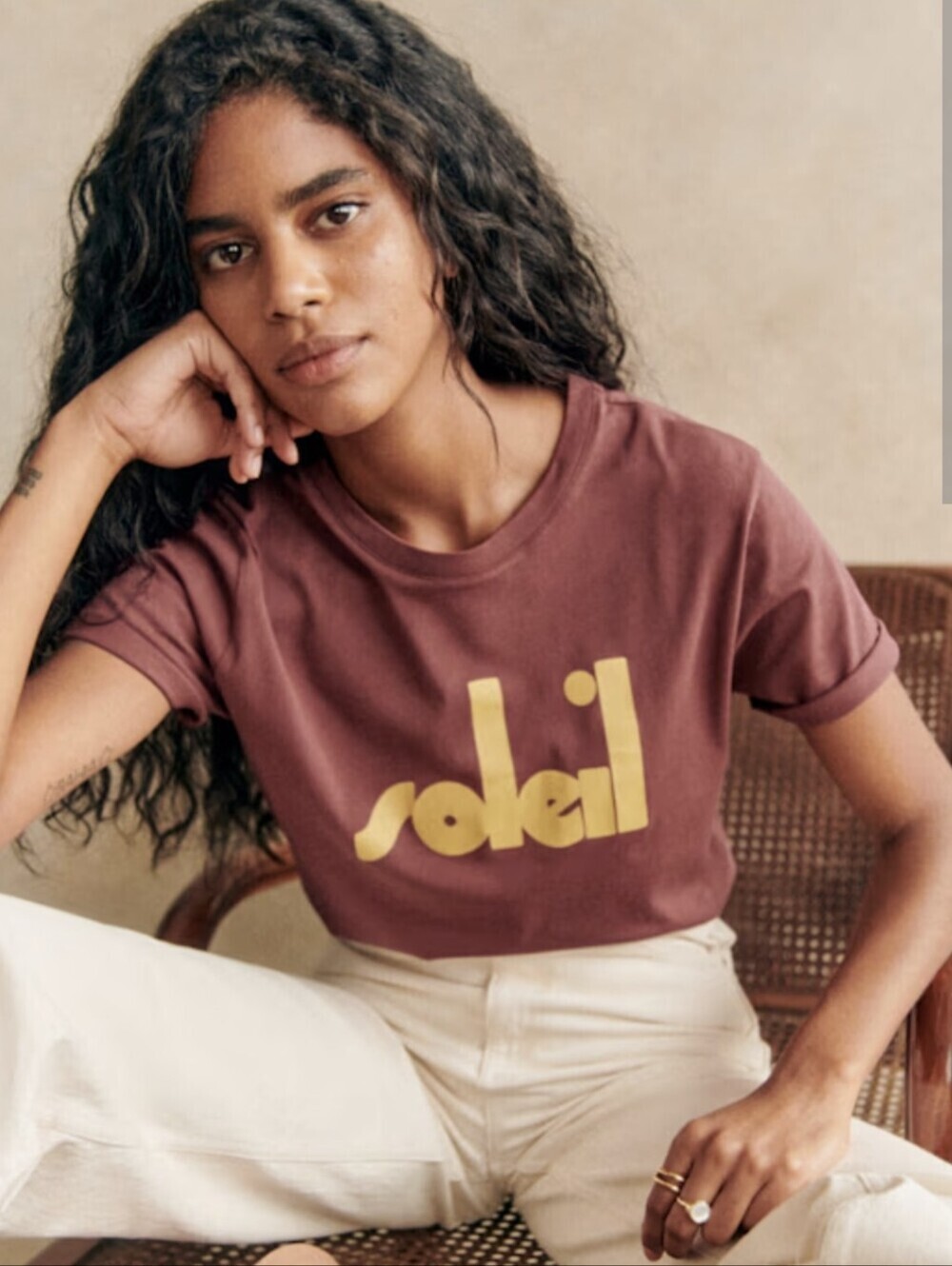 Sezane Soleil T Shirt Brown XS NWOT